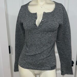 Kindly Yours Sweater Youth L Grey Henley Pullover Ribbed Knit Stretch